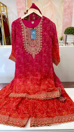 Pretty crape will bandhani ombré shade suit set