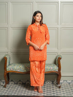 Natural crepe bandhani co ord in orange