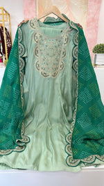 Pretty dola silk Anarkali paired with crepe dupatta in green