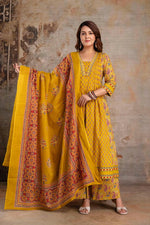 Pure cotton Kalamkari suit set in yellow