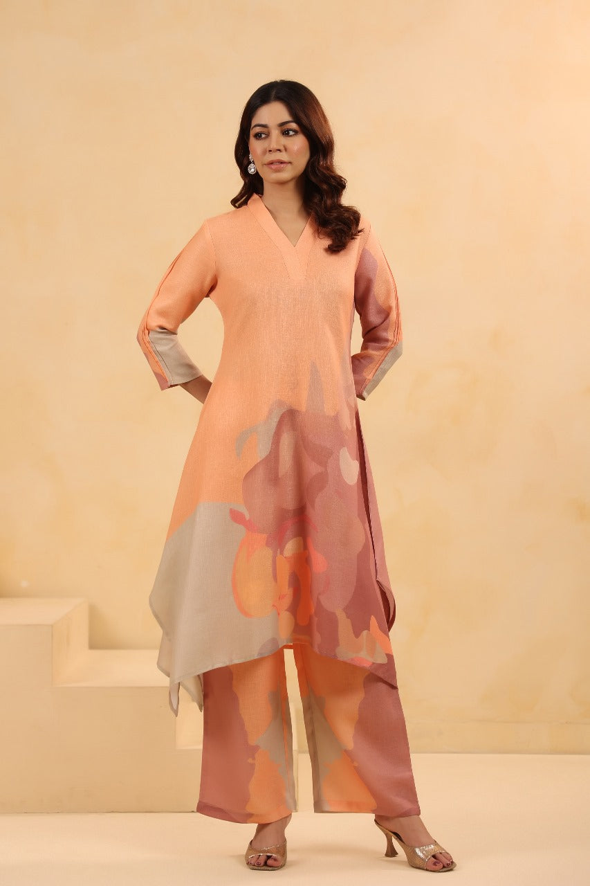 Peach linen kurta pant