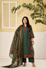 Pure cotton Kalamkari suit set in green