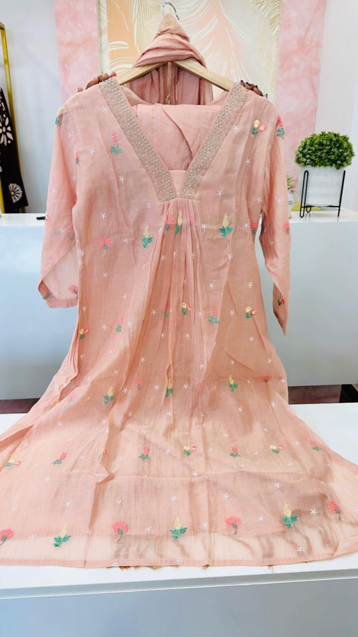Pure Mul Chanderi embroidered suit set