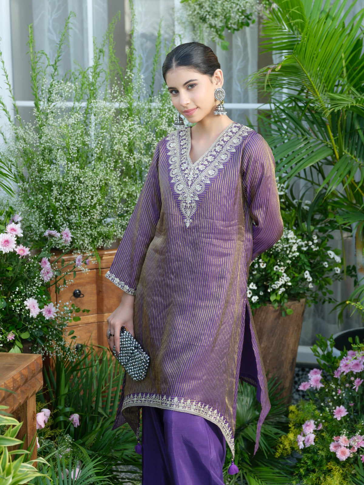 Pretty tissue purple kurta pant