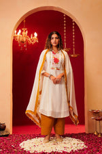 Pretty appliqué work Mul Chanderi suit set