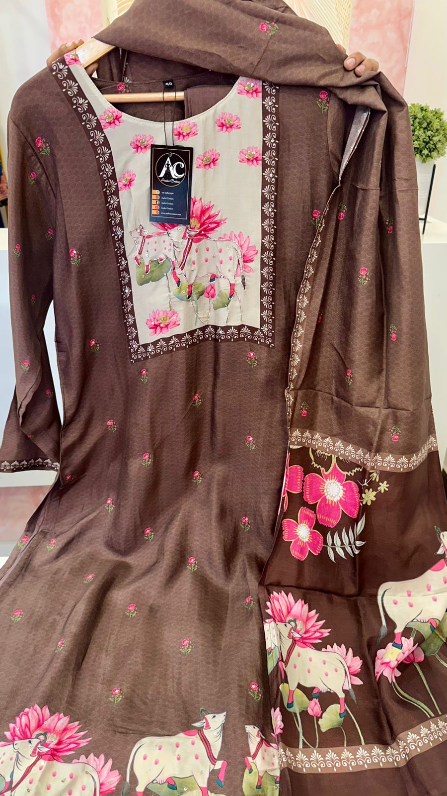 Pretty Russian silk pichwai suit set