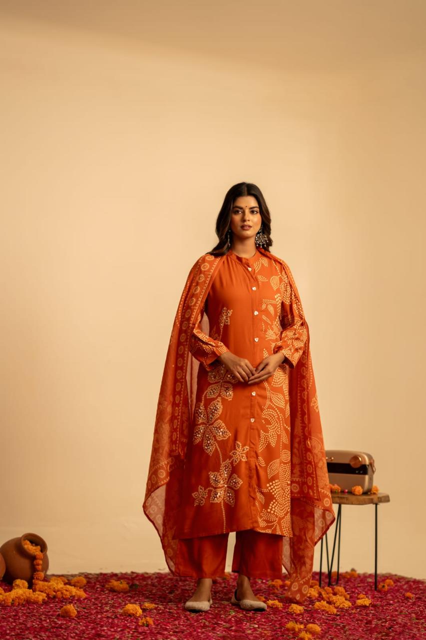 Heavy rayon suit set in orange