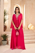 Heavy hand work chinon palazzo set in pink