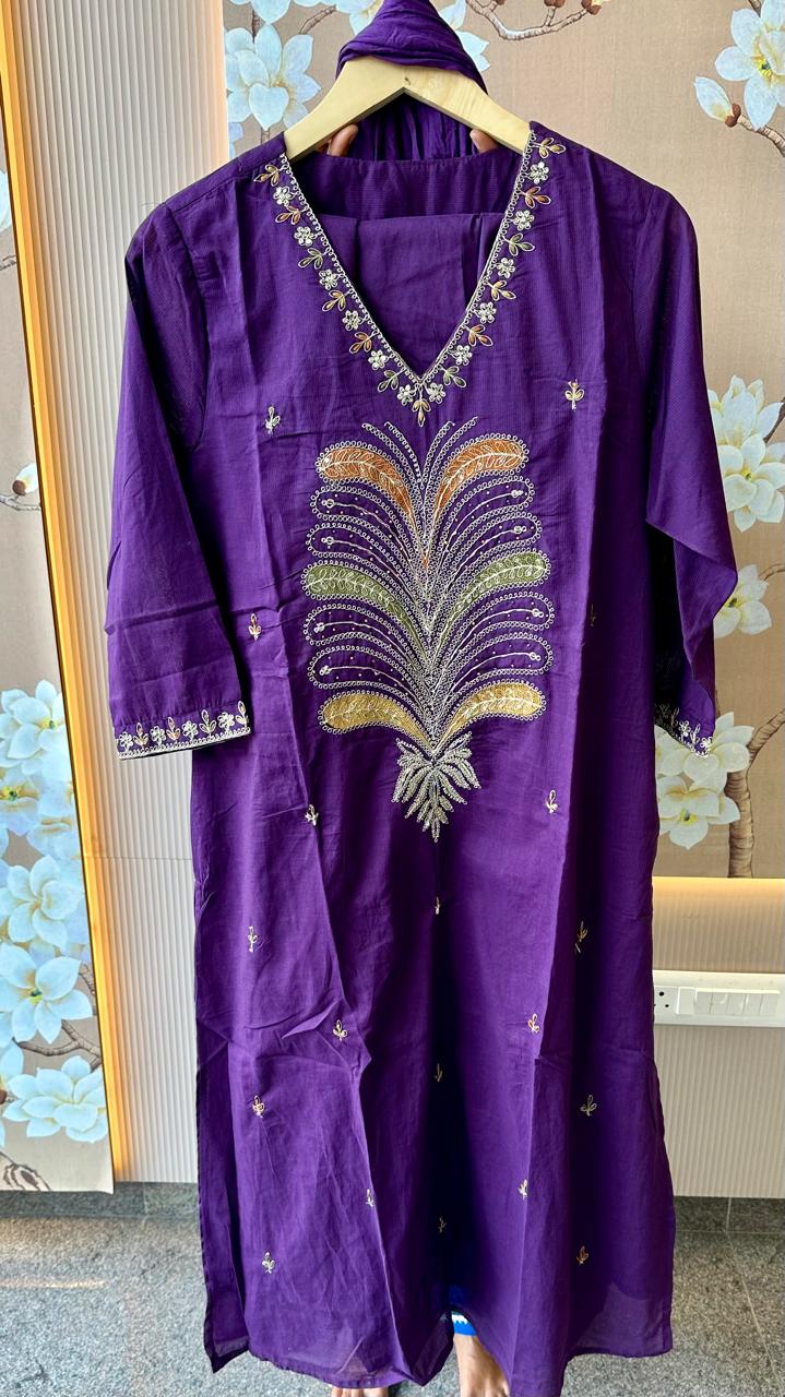 Pure cotton Zari detailing siliy cotton suit set