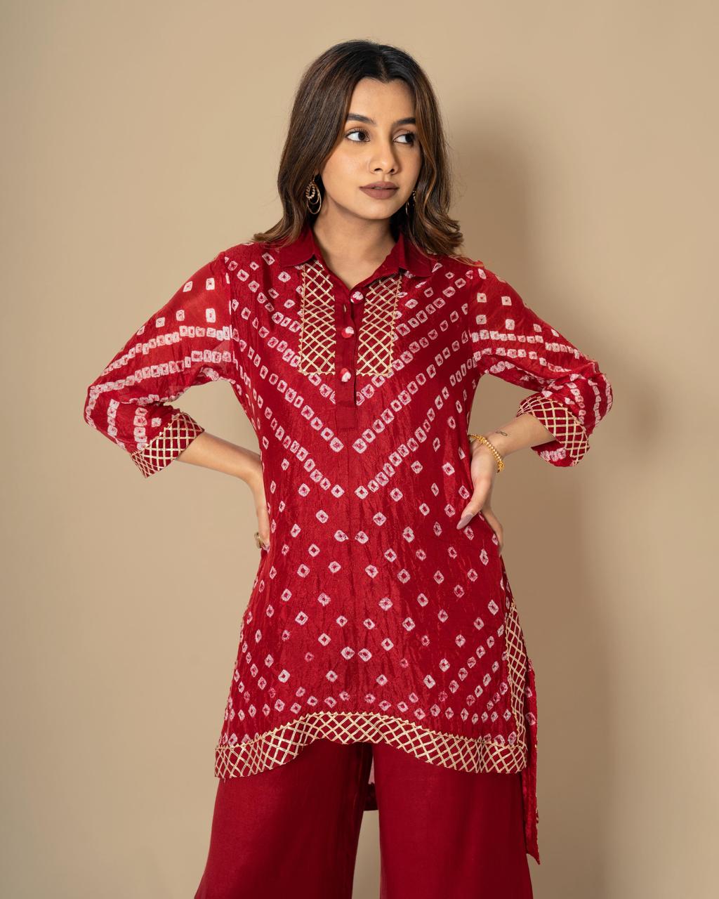 Pretty cotton silk bandhani with gotta detailing co ord