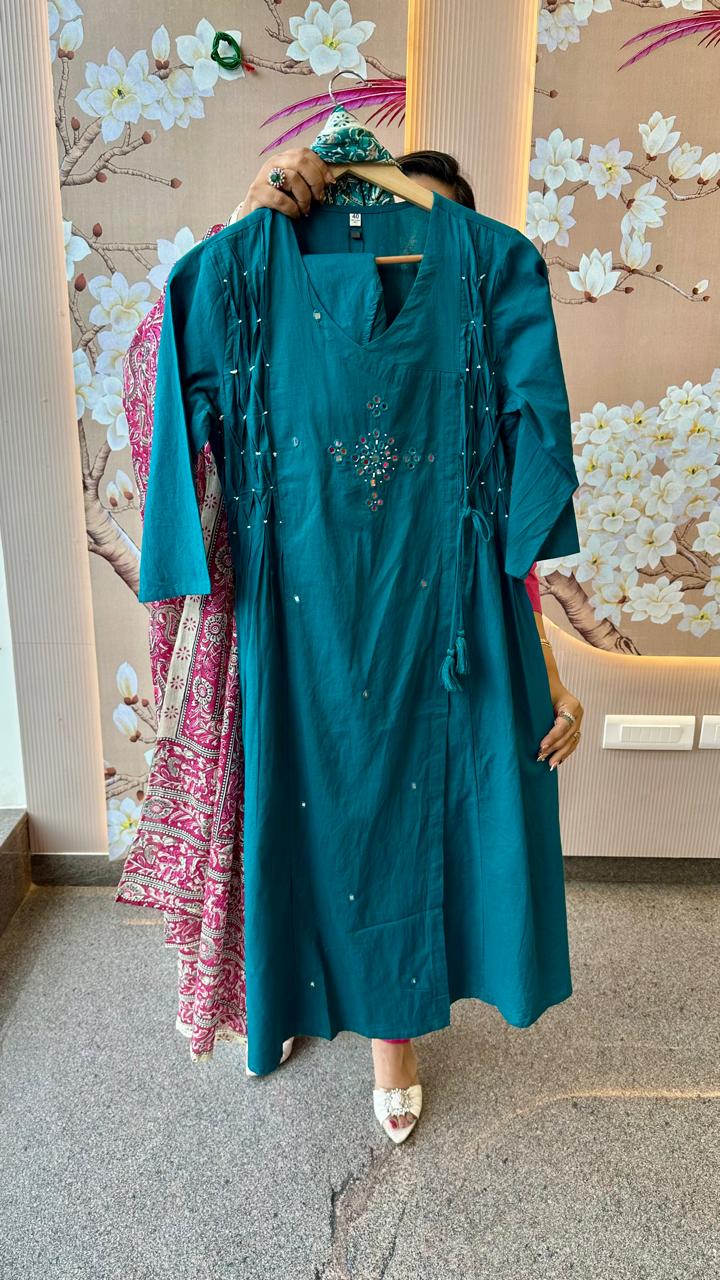 Hot selling in blue colour paired with Kalamkari dupatta
