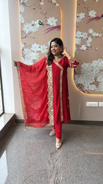 Best selling! Wow Zari embroidery silk suit in red (margin available)