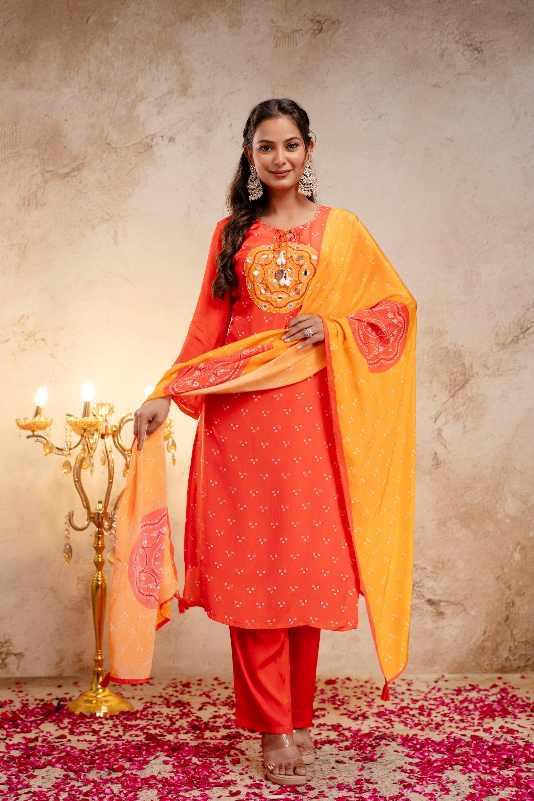 Pure crepe bandhani full suit set