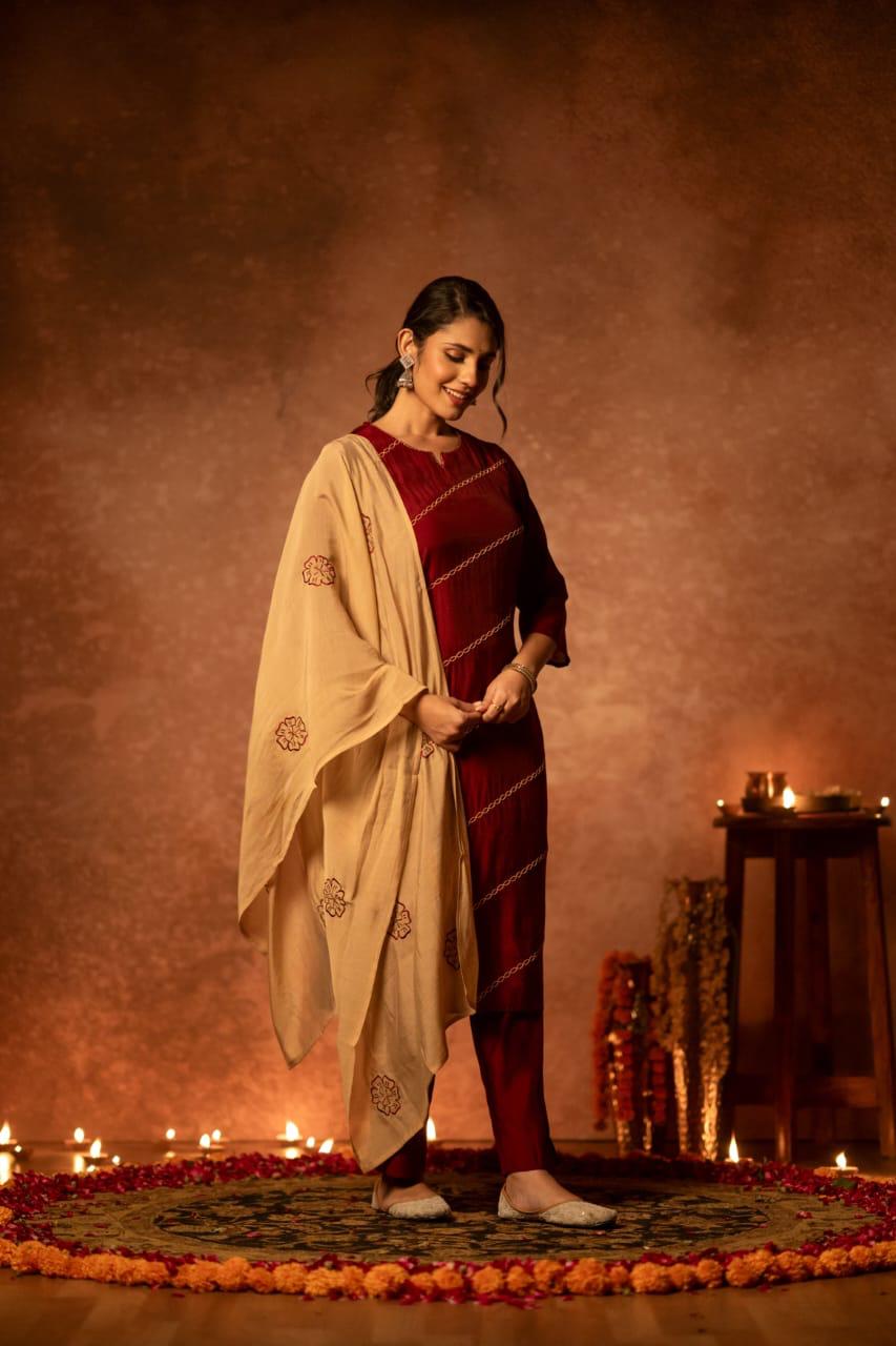 Pretty Bemberg muslin embroidered suit set