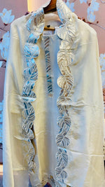 Premium tissue appliqué work suit set in ivory colour