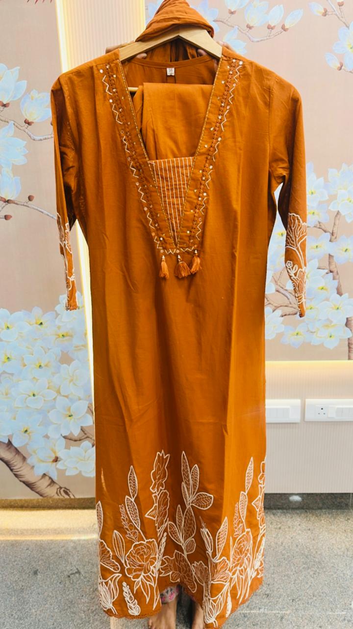 Pure cotton fully embroidered suit set