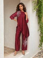 Pretty viscose Chanderi silk embroidered coord