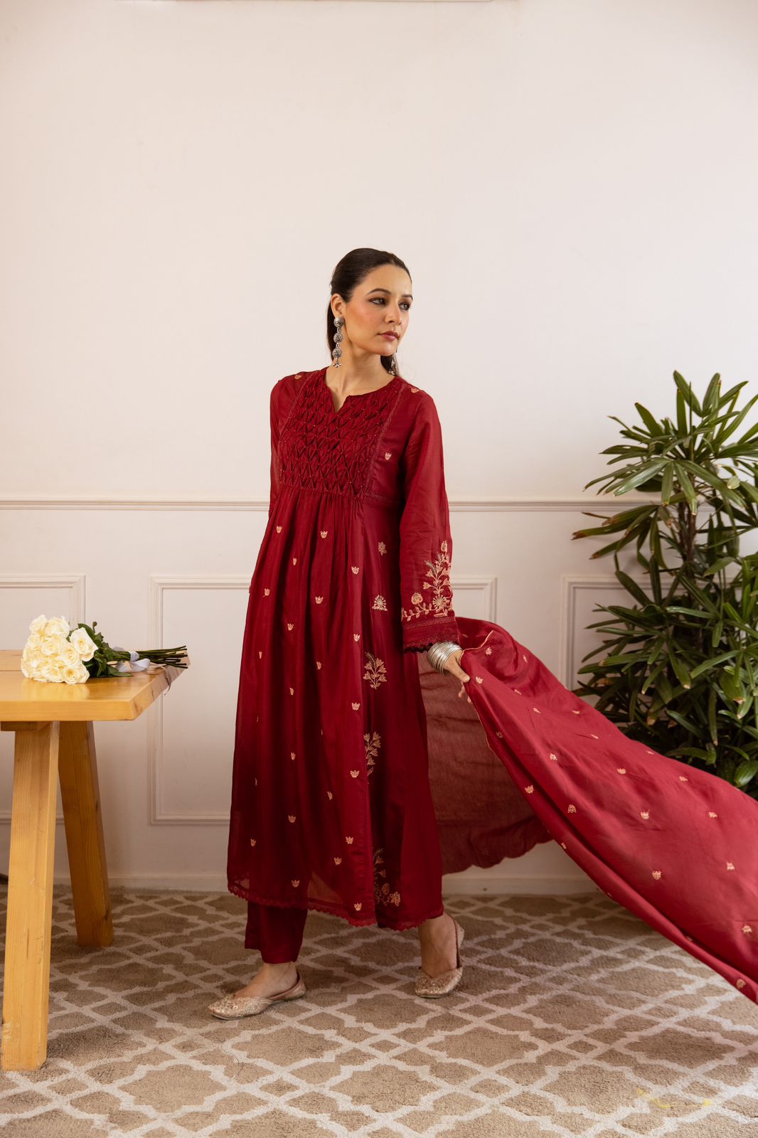 Wow soft Chanderi silk embroidered full suit set