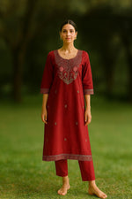 Wow embroidered pure cotton suit set in red