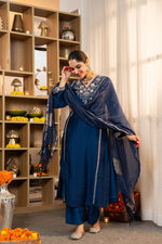 Blue santoori silk embroidered suit set