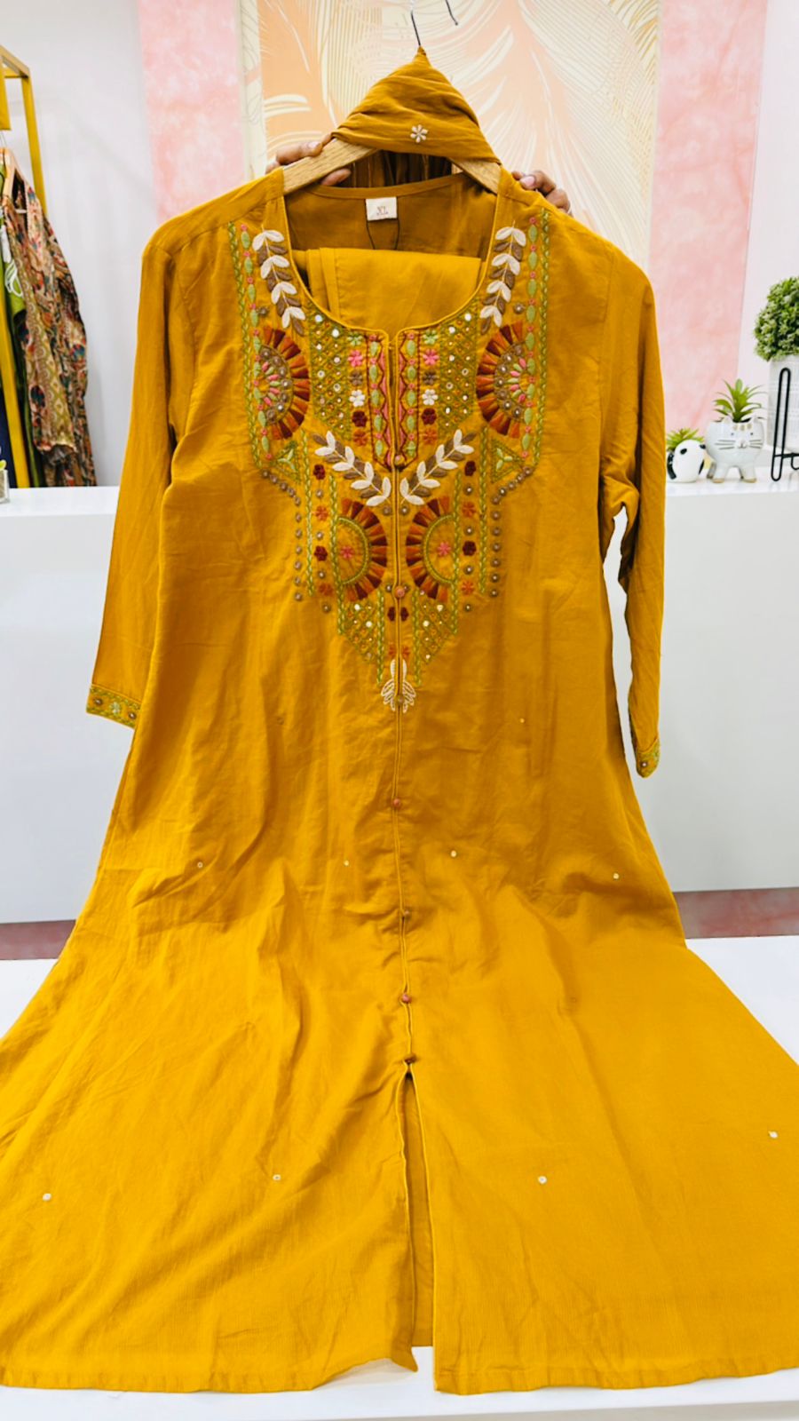 Pretty yellow embroidered full suit set
