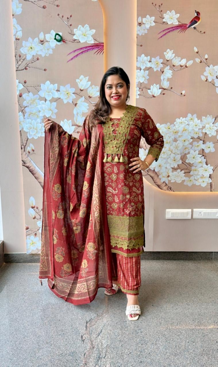 Restocked Pretty pretty smart cotton lace detailing premium cotton suit set!!