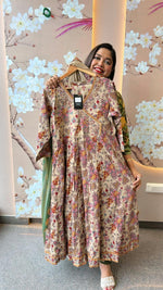 Beige Angrakha pattern cotton Anarkali