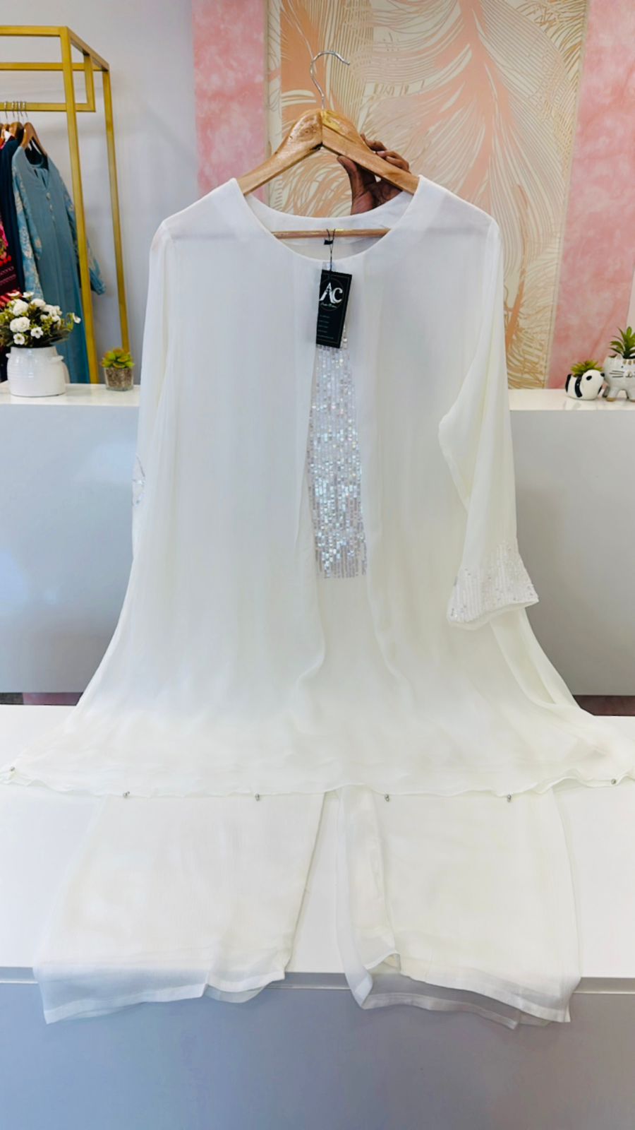 Designer hand work pure chinon co ord set