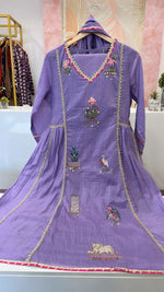 Double layer mulchanderi hand work suit set in purple