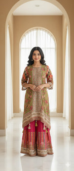 Premium muslin with heavy handwork with sharara set