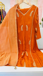 Premium tissue silk with Zari embroidery and tissue dupatta in orange