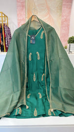Premium tissue silk with Zari embroidery and tissue dupatta in green