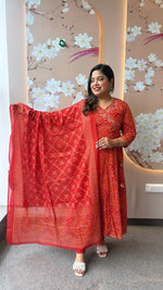 Pure cotton Angrakha bandhani orange n red full suit set