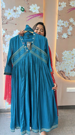 Mul cotton real mirror in blue lining suit set