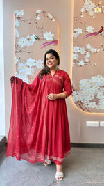 Mul cotton real mirror in red lining suit set