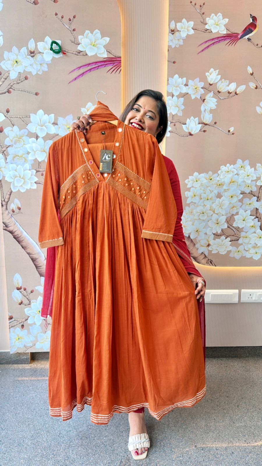 Mul cotton real mirror in rust lining suit set