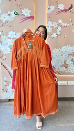 Mul cotton real mirror in rust lining suit set