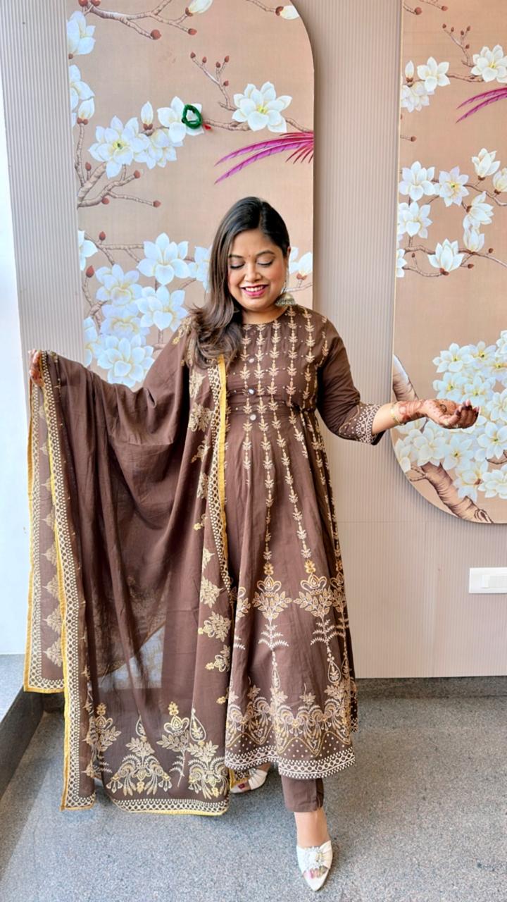 Pretty real cotton Anarkali suit set