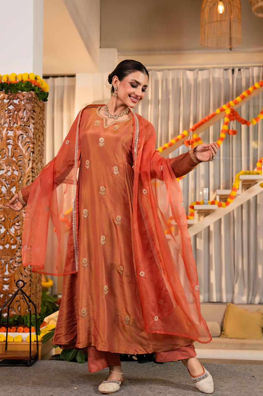 Wow wow peach colour tissue suit set