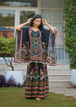 Pure crepe kaftan with sharara kurta pant