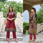 Kalamkari back Mul silk kurta pant in red