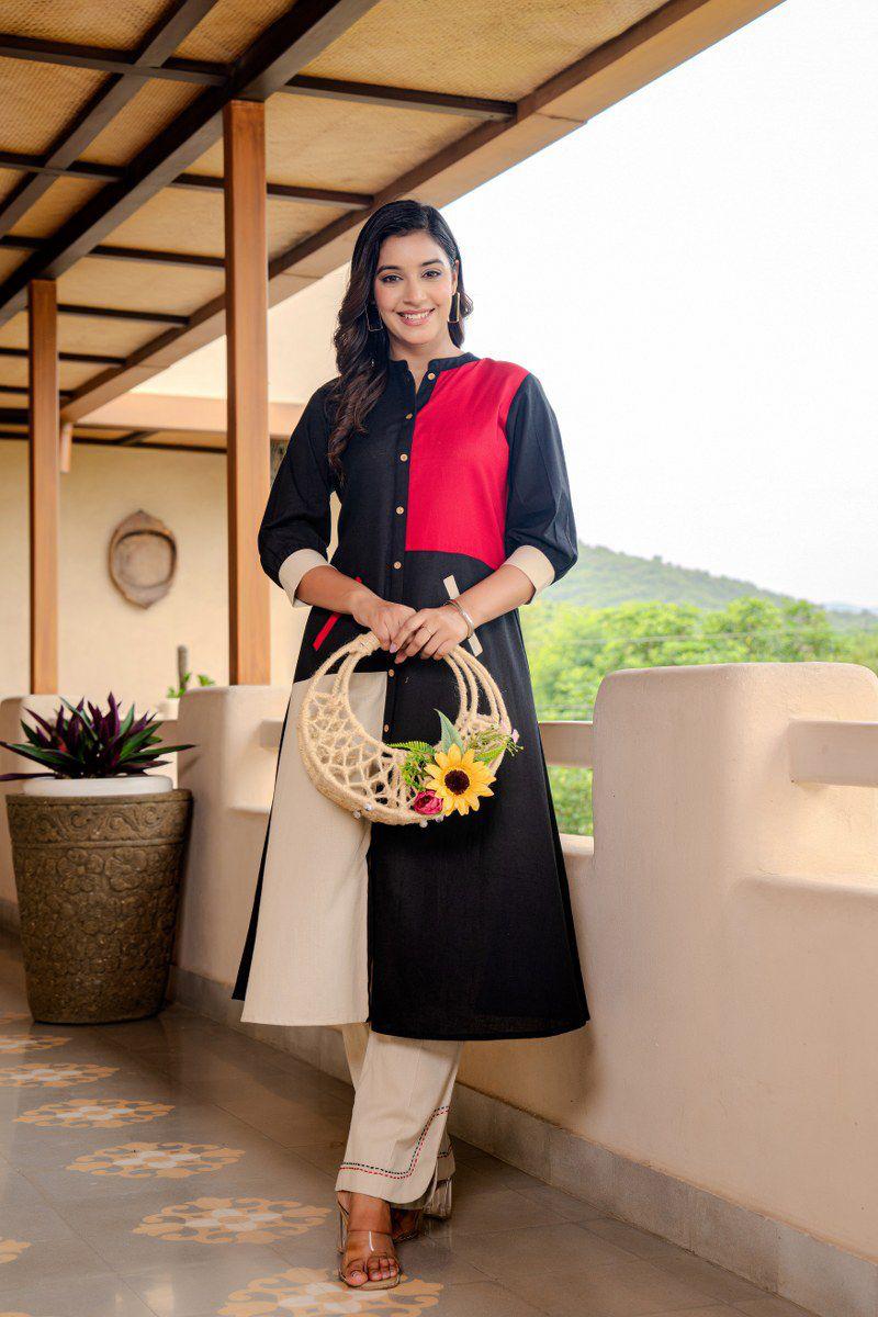 Designer pocket cotton kurta pant