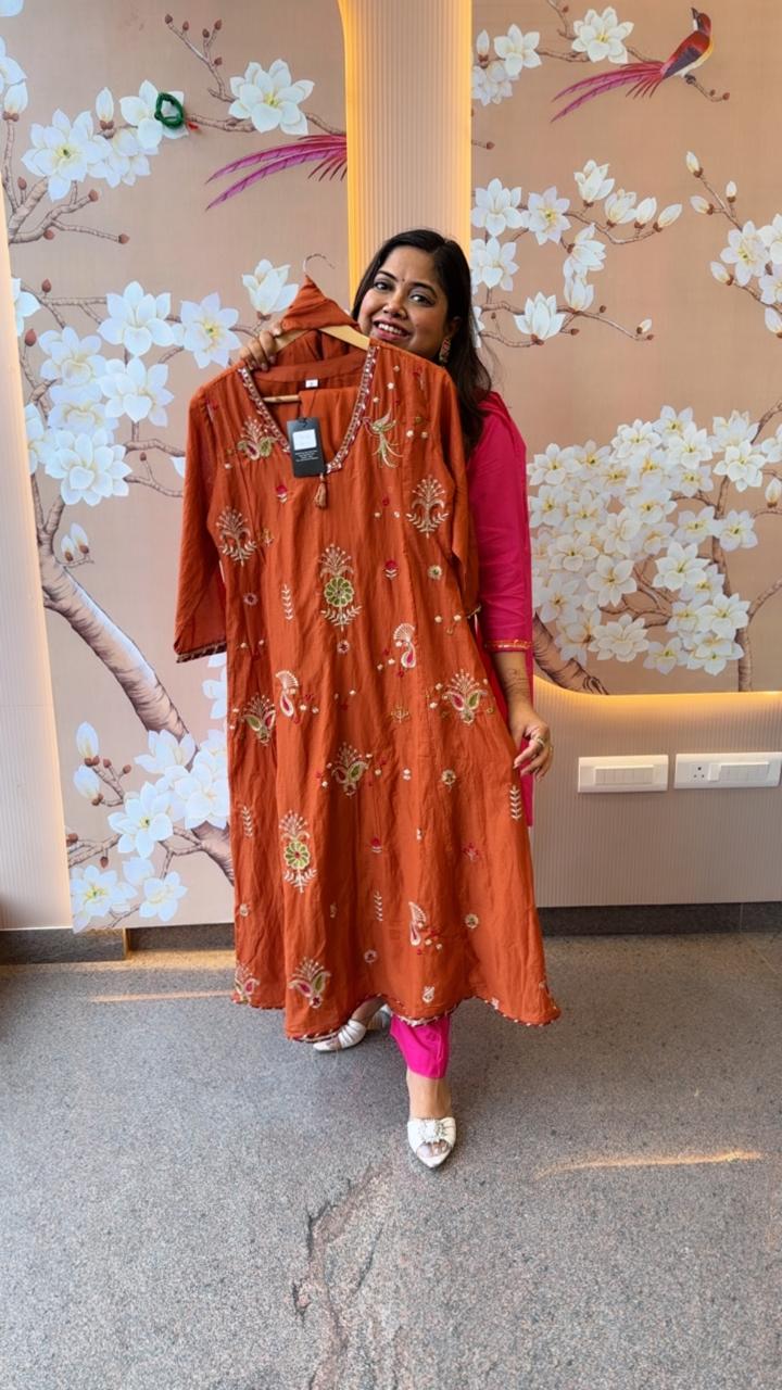 Pretty Mul Chanderi with gotta detailing and heavy hand work in orange