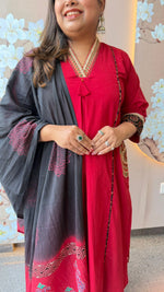 Premium cotton designer back with embroidered pocket in red