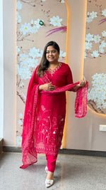 Pure crepe V neck with Zari weaving full suit set