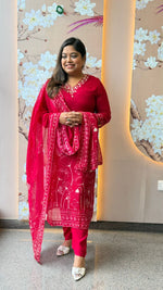 Pure crepe V neck with Zari weaving full suit set