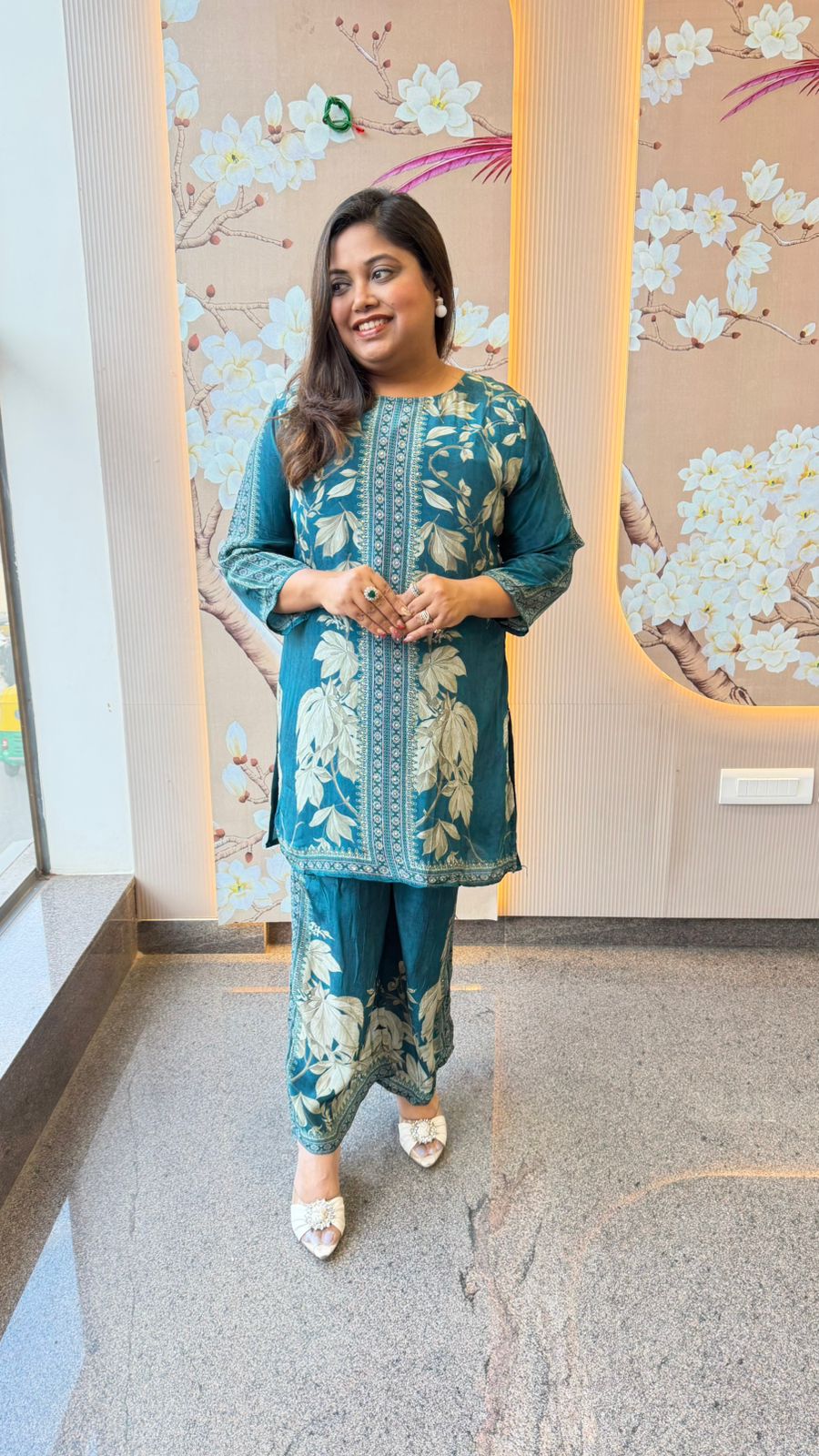 Pure crepe lining blue co ord