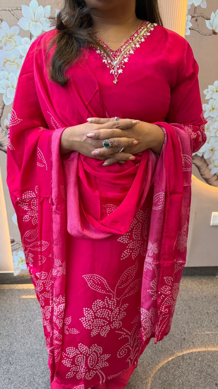 Pure crepe V neck lining suit set (slim fit)