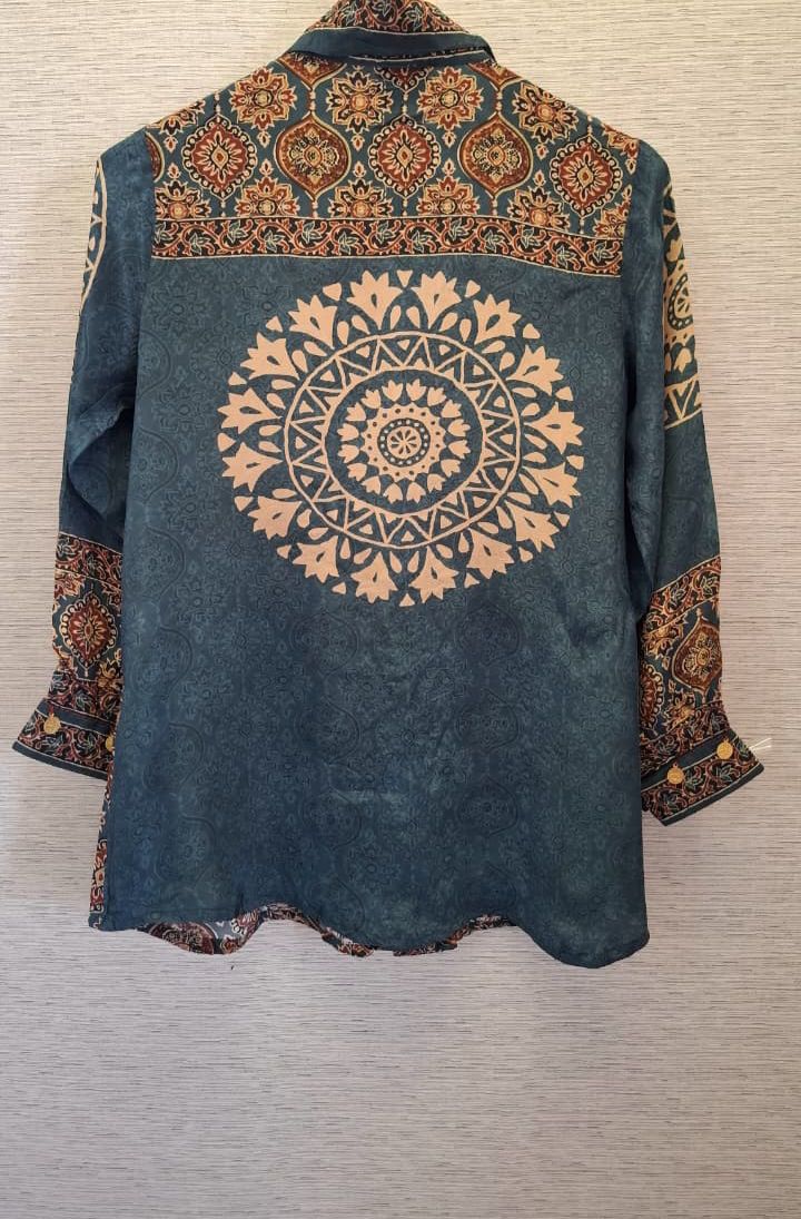 Super smart blue Ajrakh crepe shirt