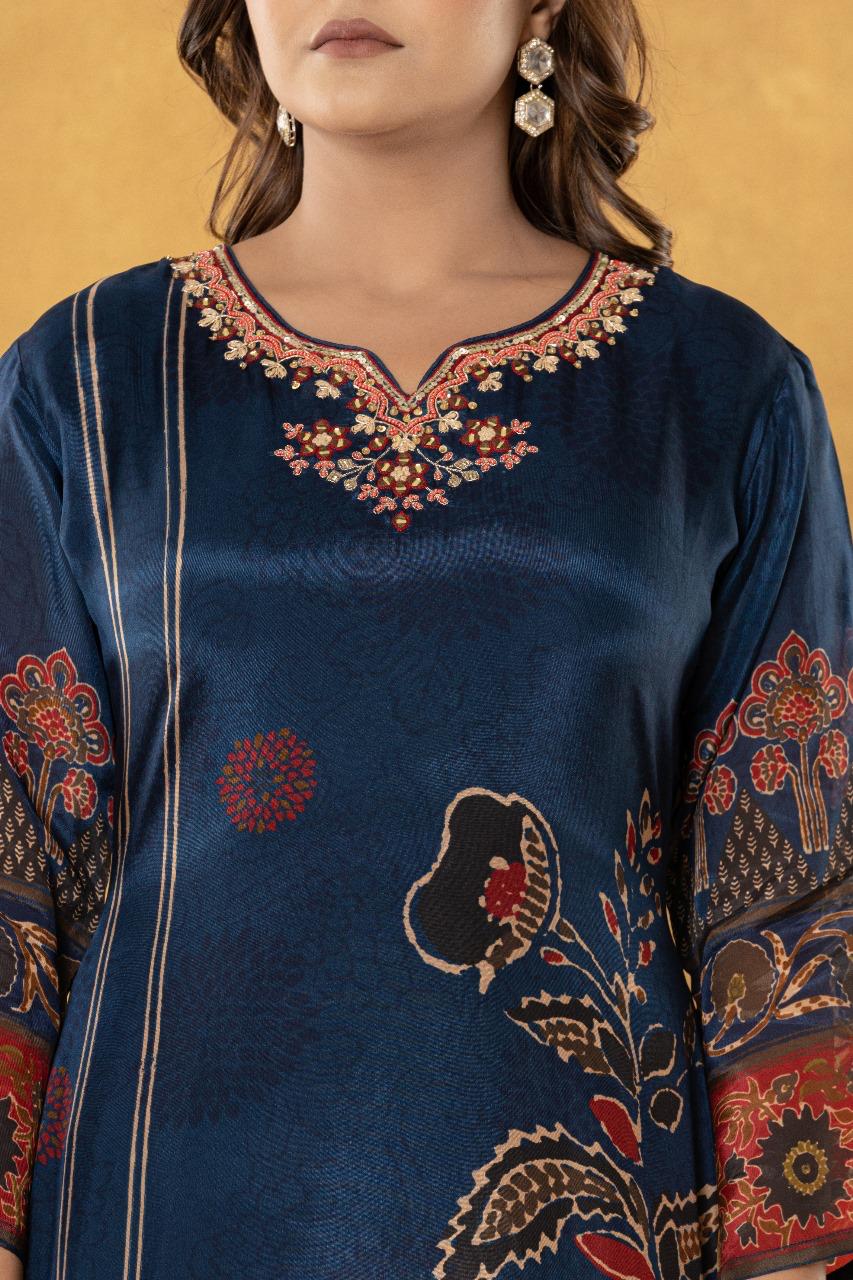 Pure crepe full suit set in blue